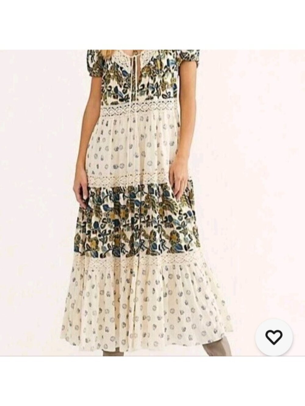 Free People Ivory Tiered Beautiful Boho Sun Chaser Midi Maxi Dress Size M Cotton - Picture 2 of 15